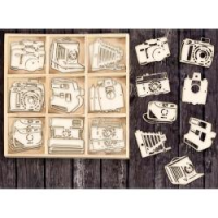 Laser Cut Wood Icons - Cameras