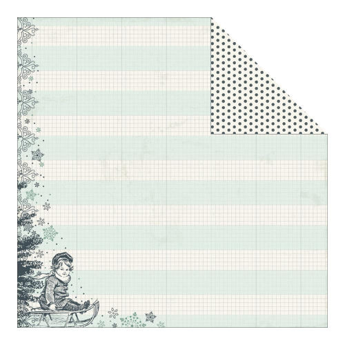 Papier Glistening - Shimmer Grid With Child & Sled/Navy Dot