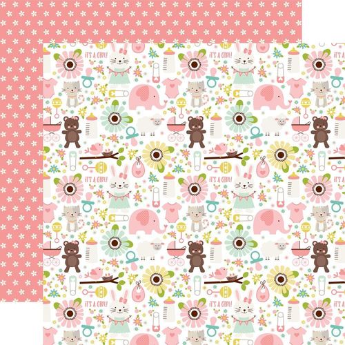 Papier Sweet Baby Girl - Animals/White Flowers On Pink