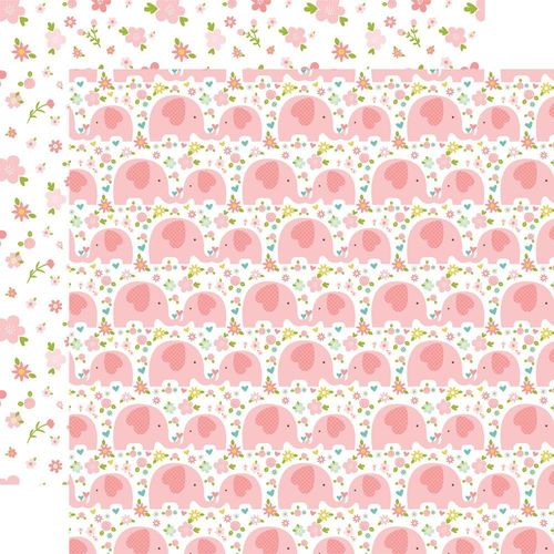 Papier Sweet Baby Girl - Pink Elephants/Pink Flowers On White