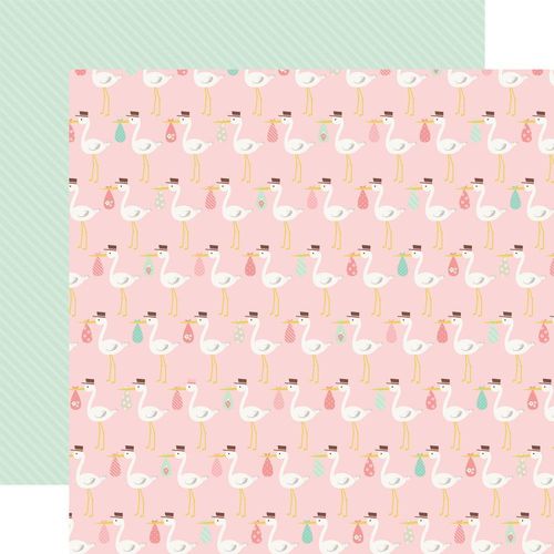 Papier Sweet Baby Girl - Special Delivery, Storks/Green Diagonal