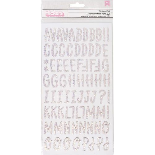 Dear Lizzy Stay Colorful Thickers Stickers 5.5"X11" - Bonjour Alpha/Multi Glittered Chipboard