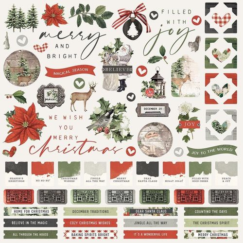 Simple Vintage Rustic Christmas Cardstock Stickers 12"X12" Combo
