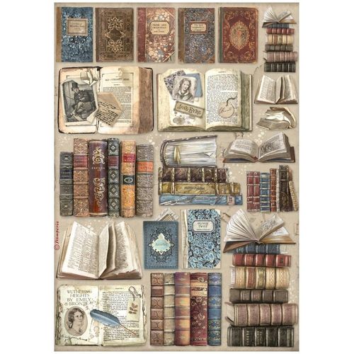 Vintage Library Rice Paper Sheet A4 - Paper Books