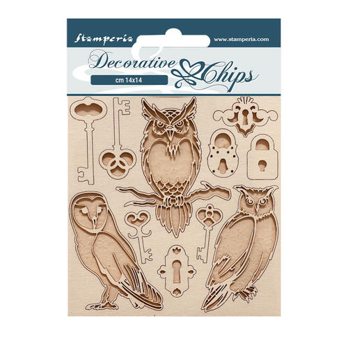Vintage Library Decorative Chips - Keys and Owls