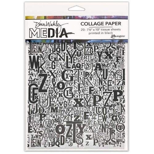 Dina Wakley Media Collage Tissue Paper  7.5"X10" - Jumbled Letters