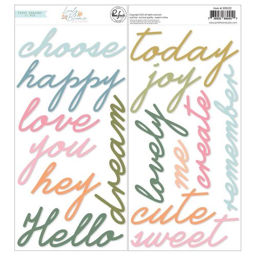 Pinkfresh Puffy Phrases Stickers - Lovely Blooms