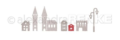 Stanzschablone - Kleine Häuserreihe mit Kirche