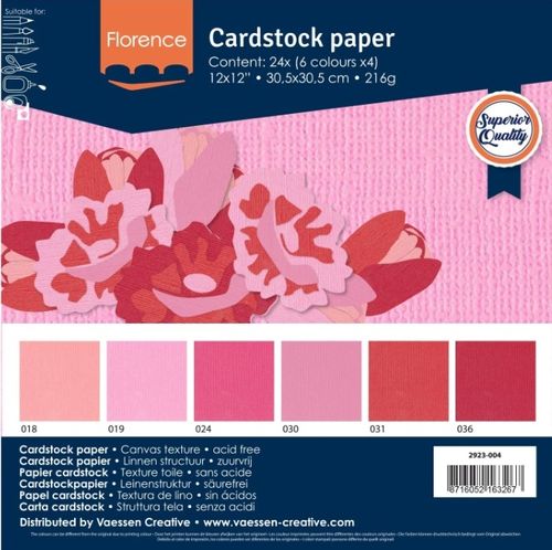 Florence Textured Cardstock Pack 12"X12" - Rot/Rosa