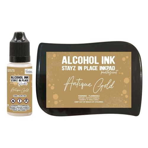 Stayz in Place Alcohol Ink Pearlescent Antique Gold Pad+Reinker