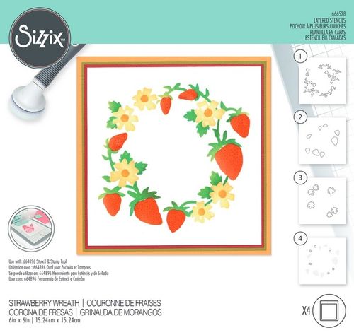 Sizzix Layered Stencil Set - Strawberry Wreath (4)