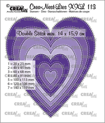 Crealies - Stanzschablone XXL No. 113 Slim Hearts with Double Stitch