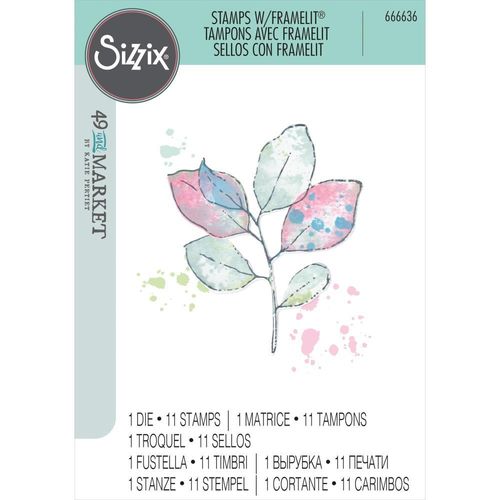 Sizzix Framelits Die Set with Stamps - Painted Pencil Leaves (by 49 & Market)