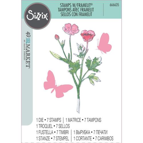 Sizzix Framelits Die Set with Stamps - Painted Pencil Botanical (by 49 & Market)